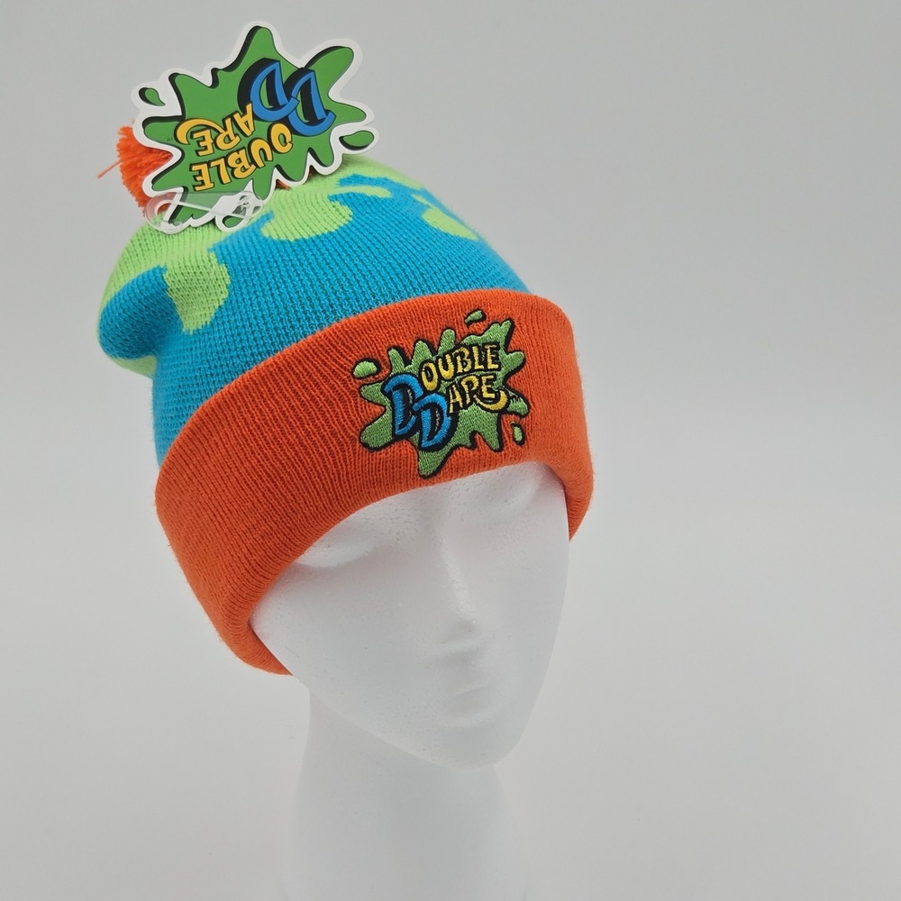 Nickelodeon Double Dare Slime Beanie Pom Hat NWT Green Orange